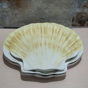 Linens N Things Clam Shell Dinner Salad Plates Cream Yellow Set of 3